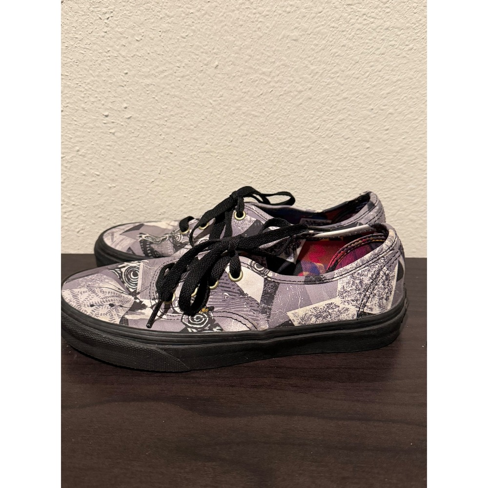 Vans Authentic Collage Graphic Print Canvas Low Top Sneakers Grey Black